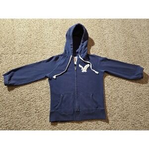 American Eagle Hoodie Womens Small Blue Full Zip Sweatshirt Eagle Logo Pockets